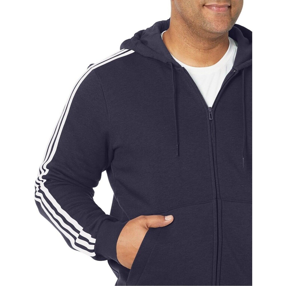 adidas Essentials Fleece 3-Stripes Full-Zip Hoodie Fleece Medium Legend Ink NEW - Picture 6 of 6